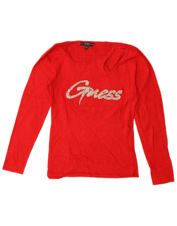 Damski top graficzny Guess z długim rękawem, UK 6 XS, czerwony