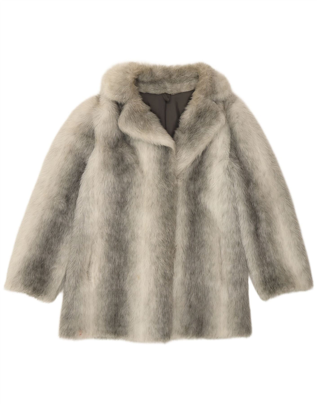 VINTAGE damski płaszcz ze sztucznego futra UK 12 w średnie srebrne paski, modacryl