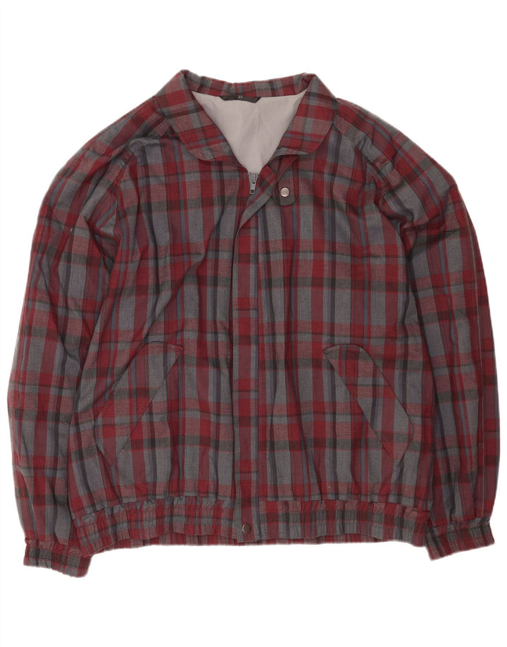 Męska kurtka bomber w stylu vintage UK 42 XL, poliester w czerwoną kratę