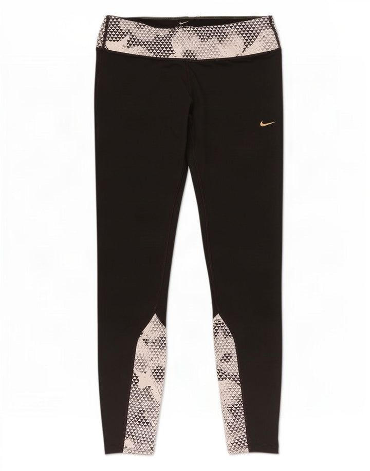 Damskie legginsy Nike Dri Fit UK 14, średni czarny geometryczny poliester