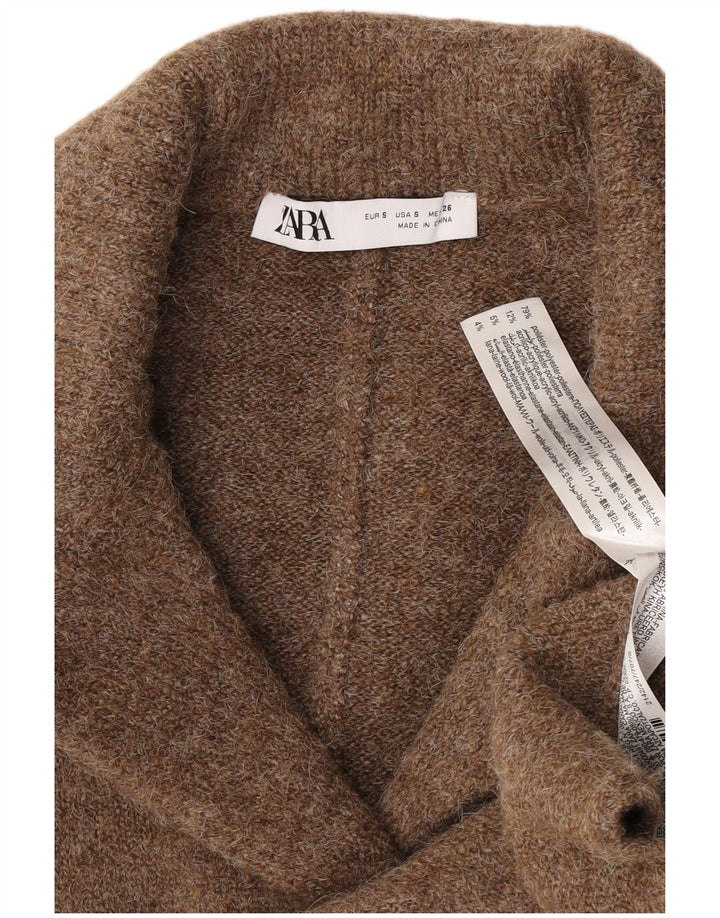 Damski sweter oversize Zara UK 10, mały, brązowy poliester