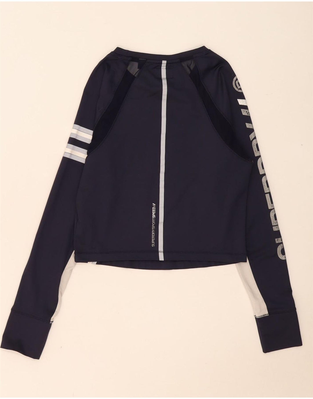 Damski top graficzny Superdry z długim rękawem, UK 12, średni granatowy, blok kolorów