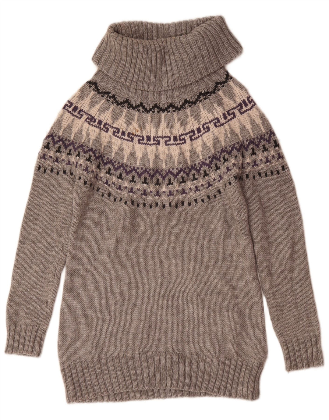 Marks & Spencer Damski sweter z golfem UK 12 Średni szary Fair Isle