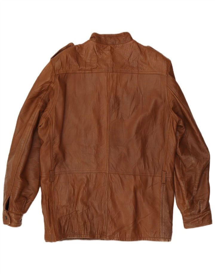 VINTAGE Mens Military Leather Jacket IT 52 XL Brown Leather