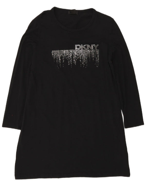 Damska koszulka z długim rękawem i grafiką Dkny, UK 18 XL, czarna bawełna