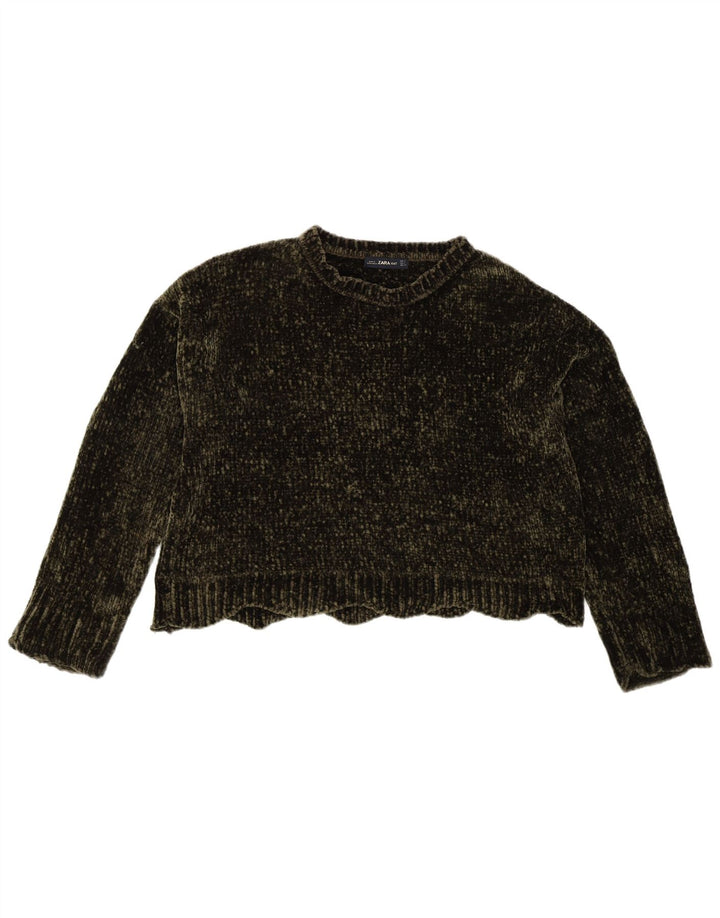 Damski sweter oversize z dekoltem w łódkę Zara, UK 10, mały, khaki, poliester