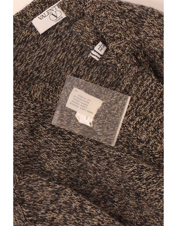 Valentino Męski sweter z dekoltem w kształcie litery V, XL, brązowy, wełniany nakrapiany