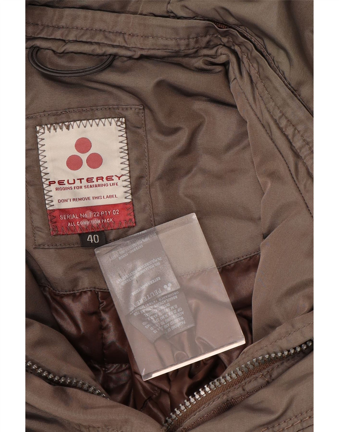 PEUTEREY Damski ocieplany płaszcz z kapturem IT 40, mały, khaki, poliester