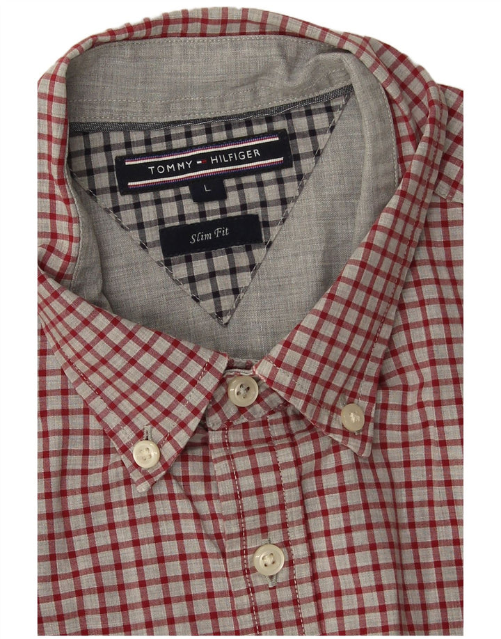 Męska koszula slim fit Tommy Hilfiger, duża, bawełniana w czerwoną kratę