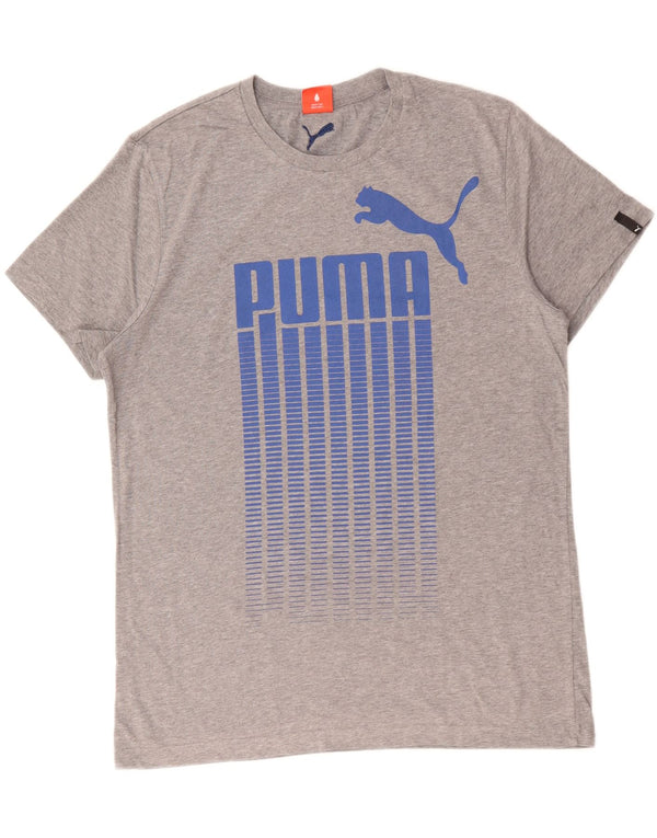Męski T-shirt z grafiką Puma, duży, szary, bawełniany
