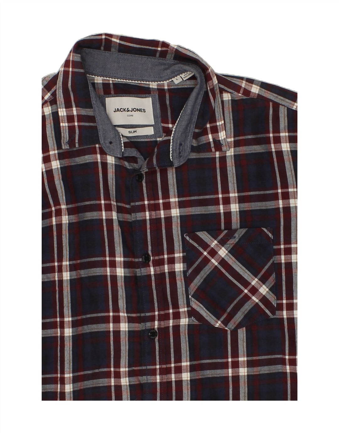 JACK & JONES Mens Slim Flannel Shirt Large Navy Blue Check Cotton Vintage Jack & Jones and Second-Hand Jack & Jones from Messina Hembry 