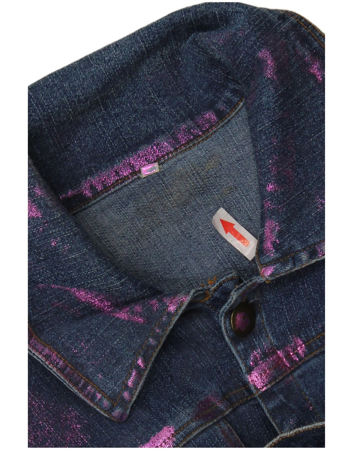 Vintage damska kurtka jeansowa typu Crop UK 12, średnia niebieska, bawełniana typu Tie Dye