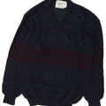 VINTAGE Mens V-Neck Jumper Sweater IT 48 Medium Navy Blue Geometric Vintage Vintage and Second-Hand Vintage from Messina Hembry 