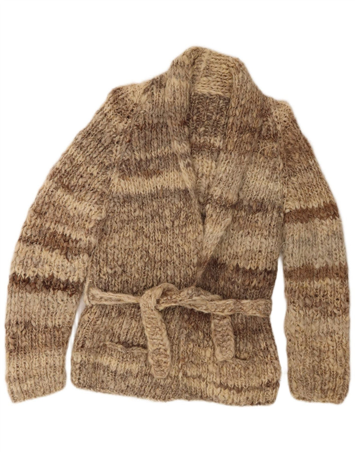 Vintage damski sweter rozpinany UK 12 w średnie brązowe paski