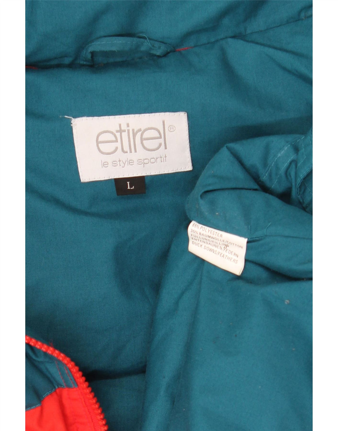 Męska ocieplana kurtka z kapturem Etirel UK 40, duża, czerwona, z blokami kolorów, zimowa