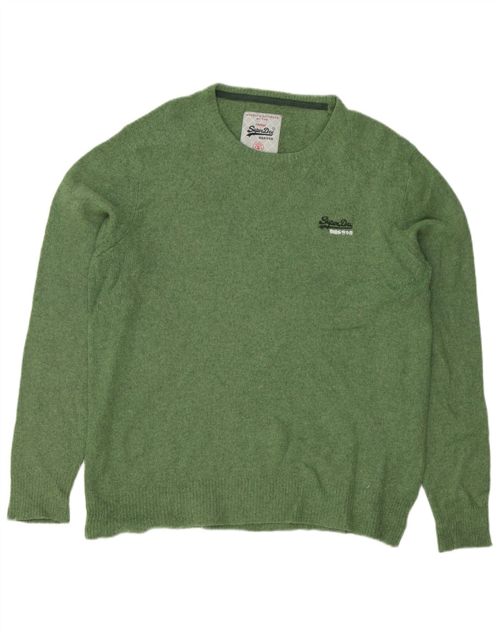 Męski sweter Superdry z okrągłym dekoltem, duży, zielony, z owczej wełny