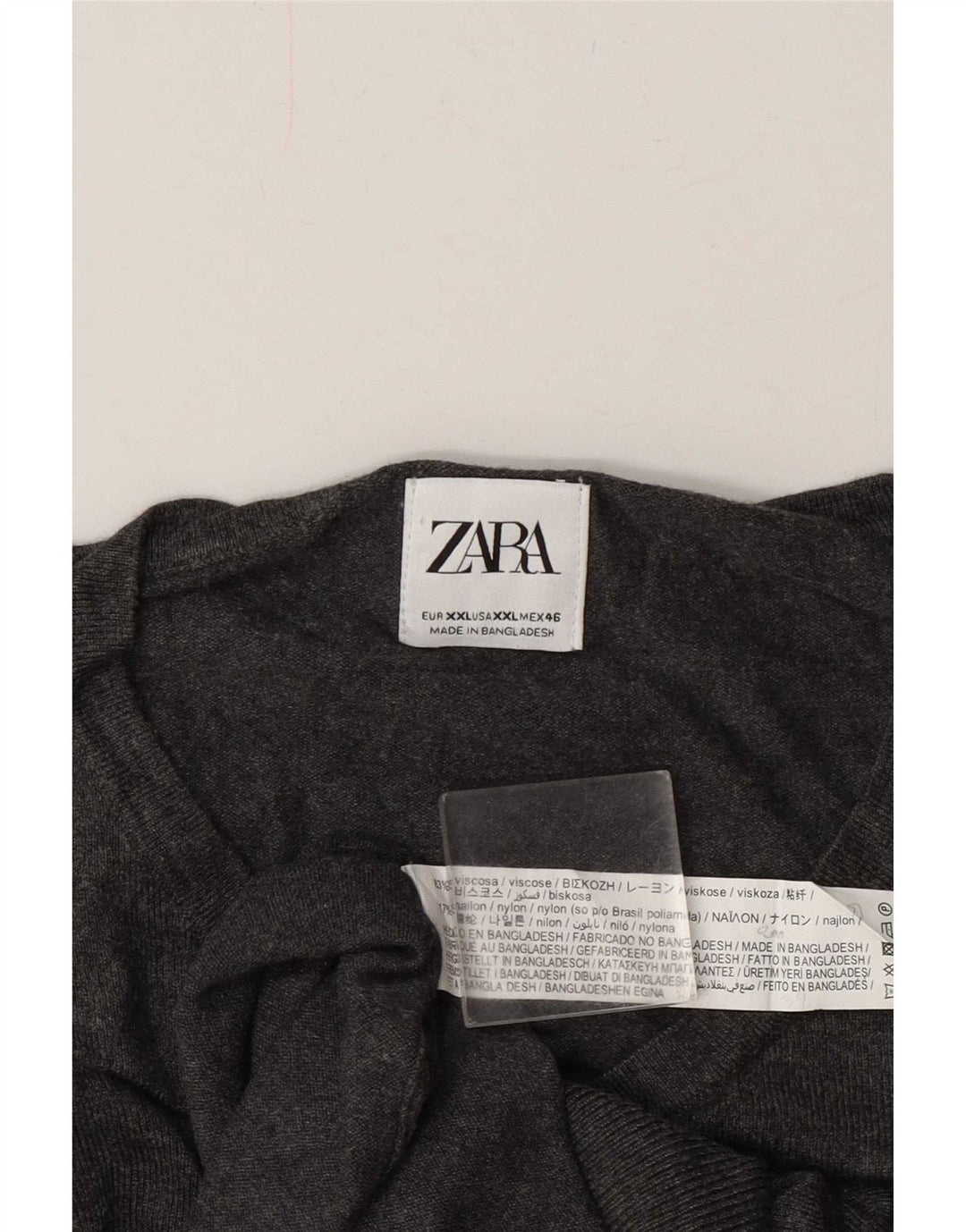 Męski sweter Zara z dekoltem w kształcie litery V, 2XL, szara wiskoza