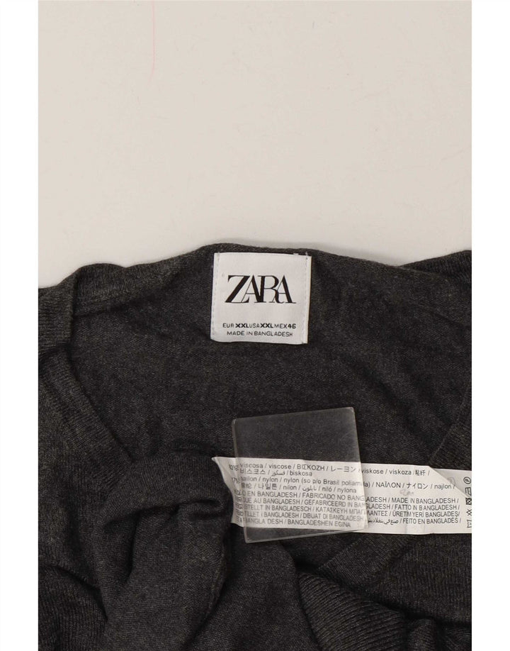 Męski sweter Zara z dekoltem w kształcie litery V, 2XL, szara wiskoza