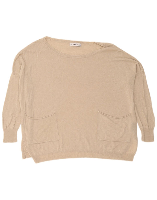 Damski sweter oversize z dekoltem w łódkę Zara UK 16 Large Beżowa wiskoza