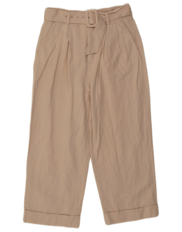 Spodnie damskie Zara Capri z wysokim stanem, małe, W26 L22, beżowe, lniane