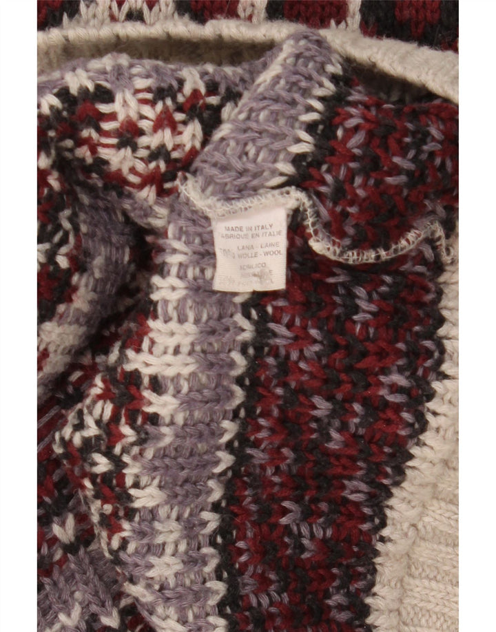 Sweter męski w stylu vintage z wywijanym dekoltem, średni, wielobarwny, wełniany Fair Isle