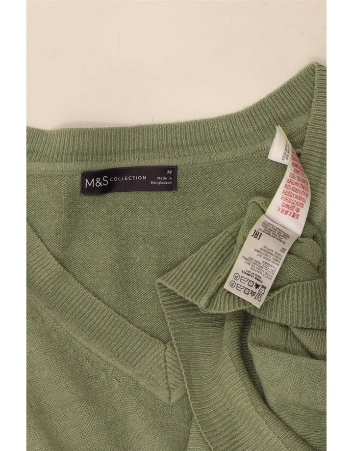Marks & Spencer Damski sweter z dekoltem w kształcie litery V, UK 14, średni zielony akryl