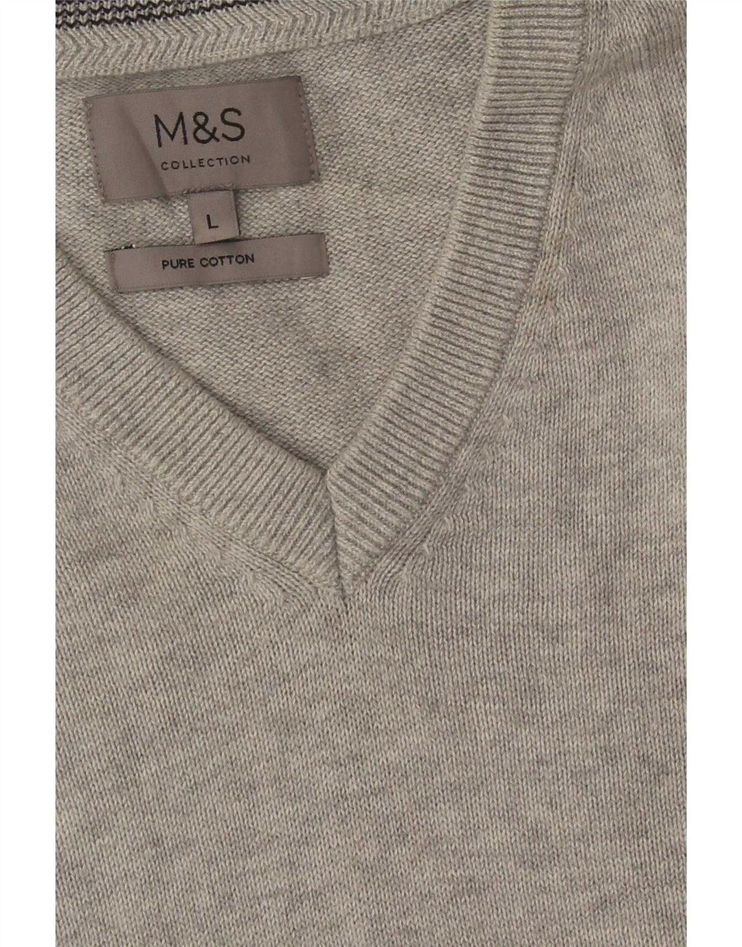 Marks & Spencer Męski sweter z dekoltem w kształcie litery V, duży, szary, bawełniany