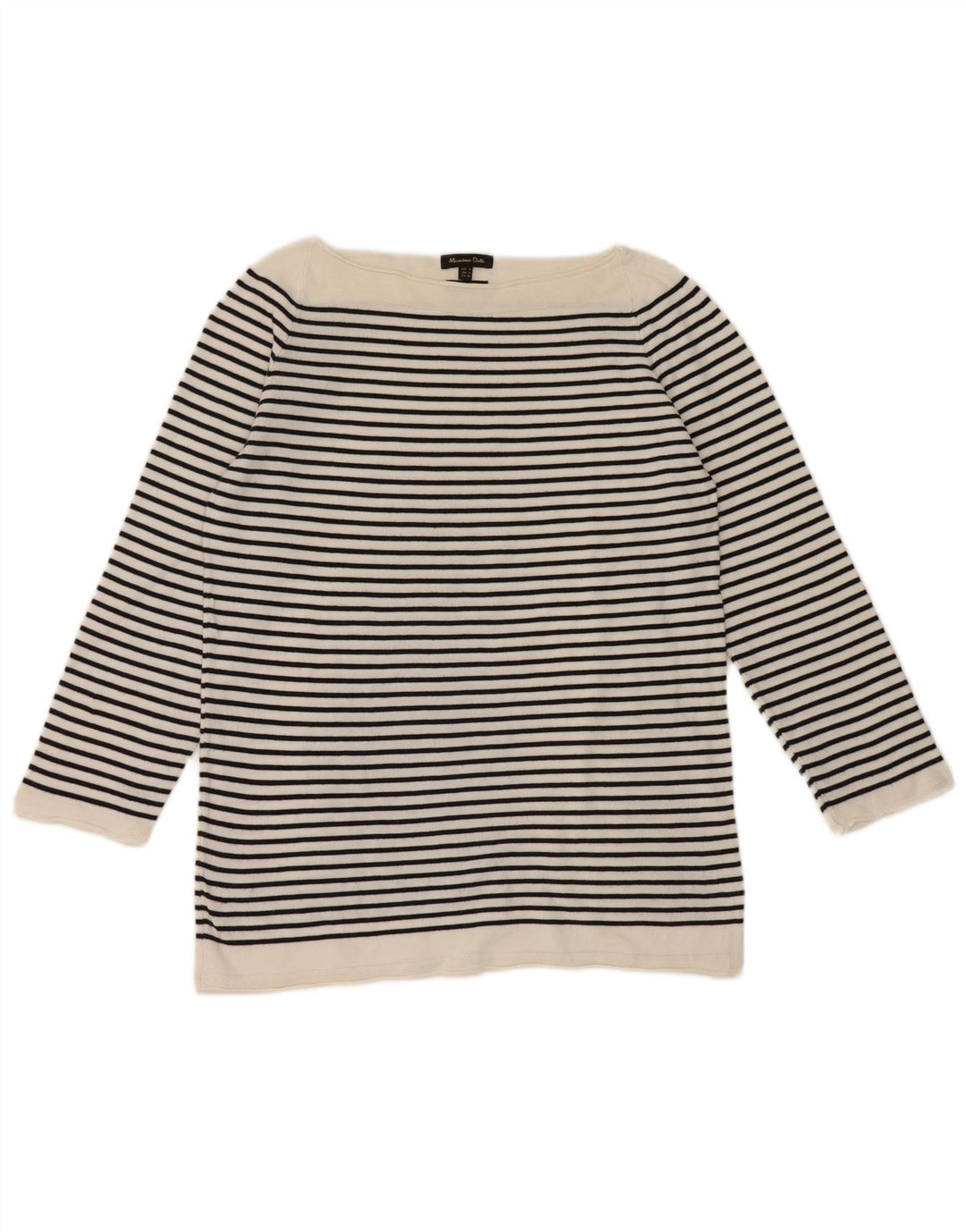 Damski top Massimo Dutti z rękawem 3/4, UK 12, średni, biały, w paski, morski