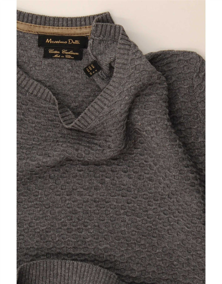 Męski sweter Massimo Dutti z dekoltem w łódkę, mały, szary, bawełniany