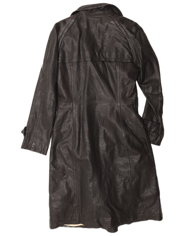 Damski płaszcz skórzany Bruno Magli z podwójnymi piersiami, UK 12, średnia czarna skóra