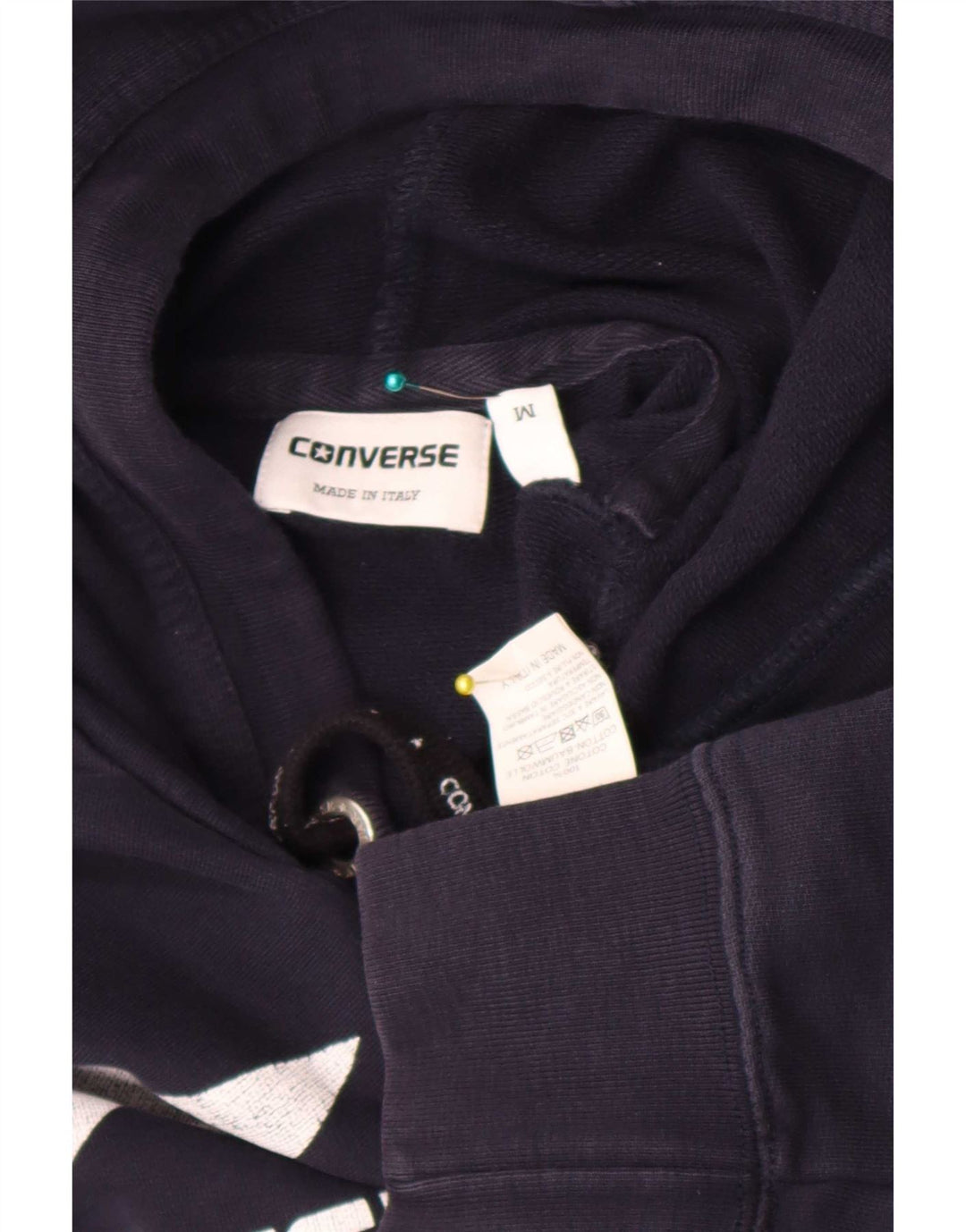 Męski sweter z kapturem Converse z grafiką, średni granatowy, bawełniany