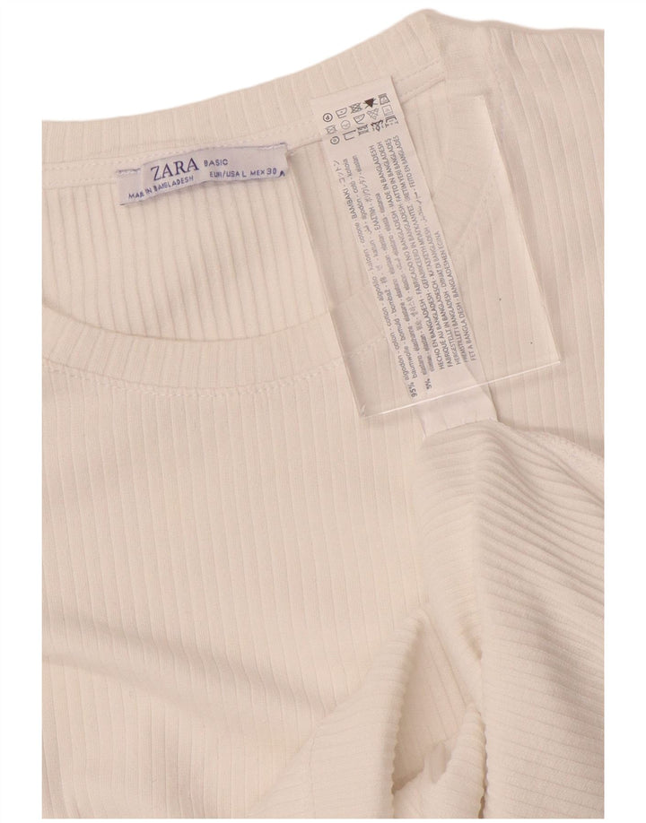 ZARA Womens Crop Top Long Sleeve UK 16 Large White Cotton