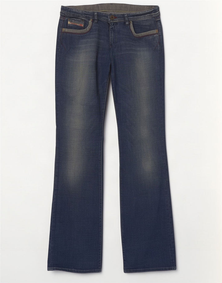 Damskie jeansy Diesel w trudnej sytuacji Bootcut UK 16, duże W32 L33, niebieska bawełna
