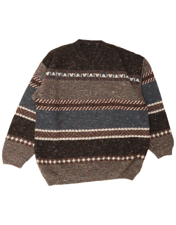 Vintage męski sweter z okrągłym dekoltem 2XL, wielokolorowe paski akrylowe