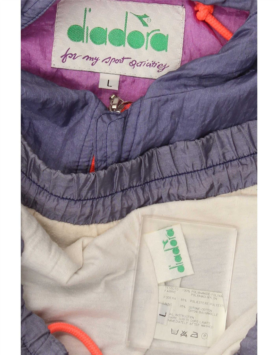Damski pełny dres Diadora z grafiką, duży, granatowy, z blokami kolorów