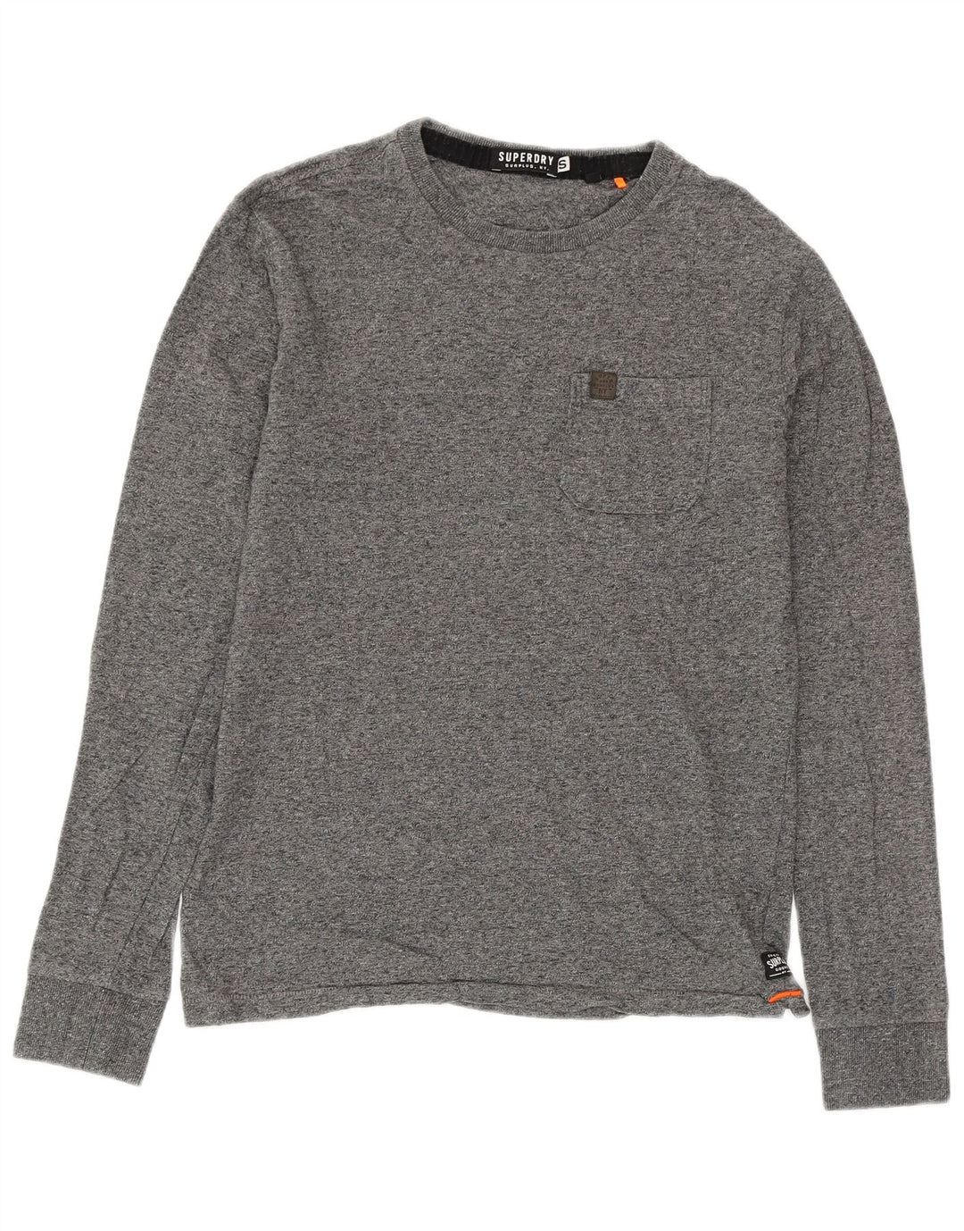 SUPERDRY Męski top z długim rękawem, mały, szary, z bawełny w cętki