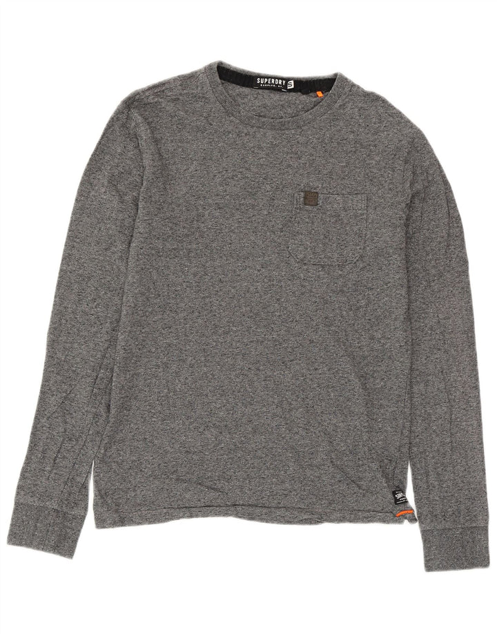 SUPERDRY Męski top z długim rękawem, mały, szary, z bawełny w cętki