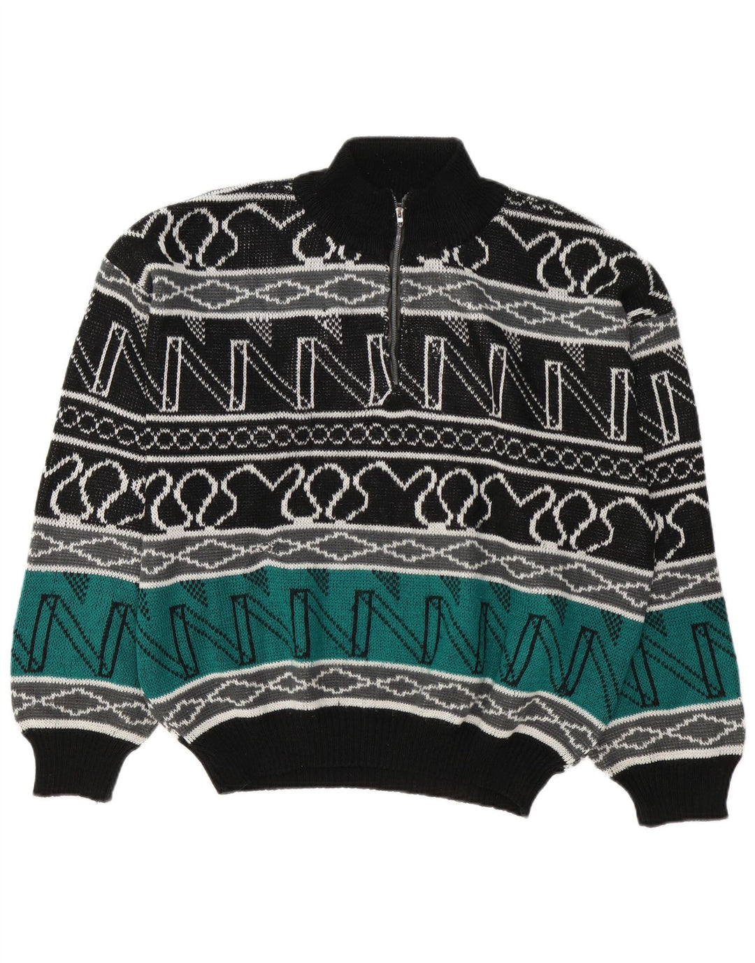 Vintage męski sweter z zamkiem błyskawicznym, duży, wielokolorowy, geometryczny