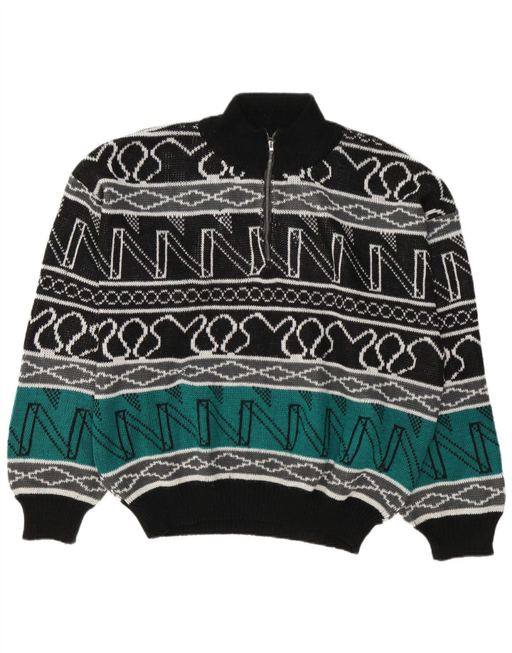 Vintage męski sweter z zamkiem błyskawicznym, duży, wielokolorowy, geometryczny