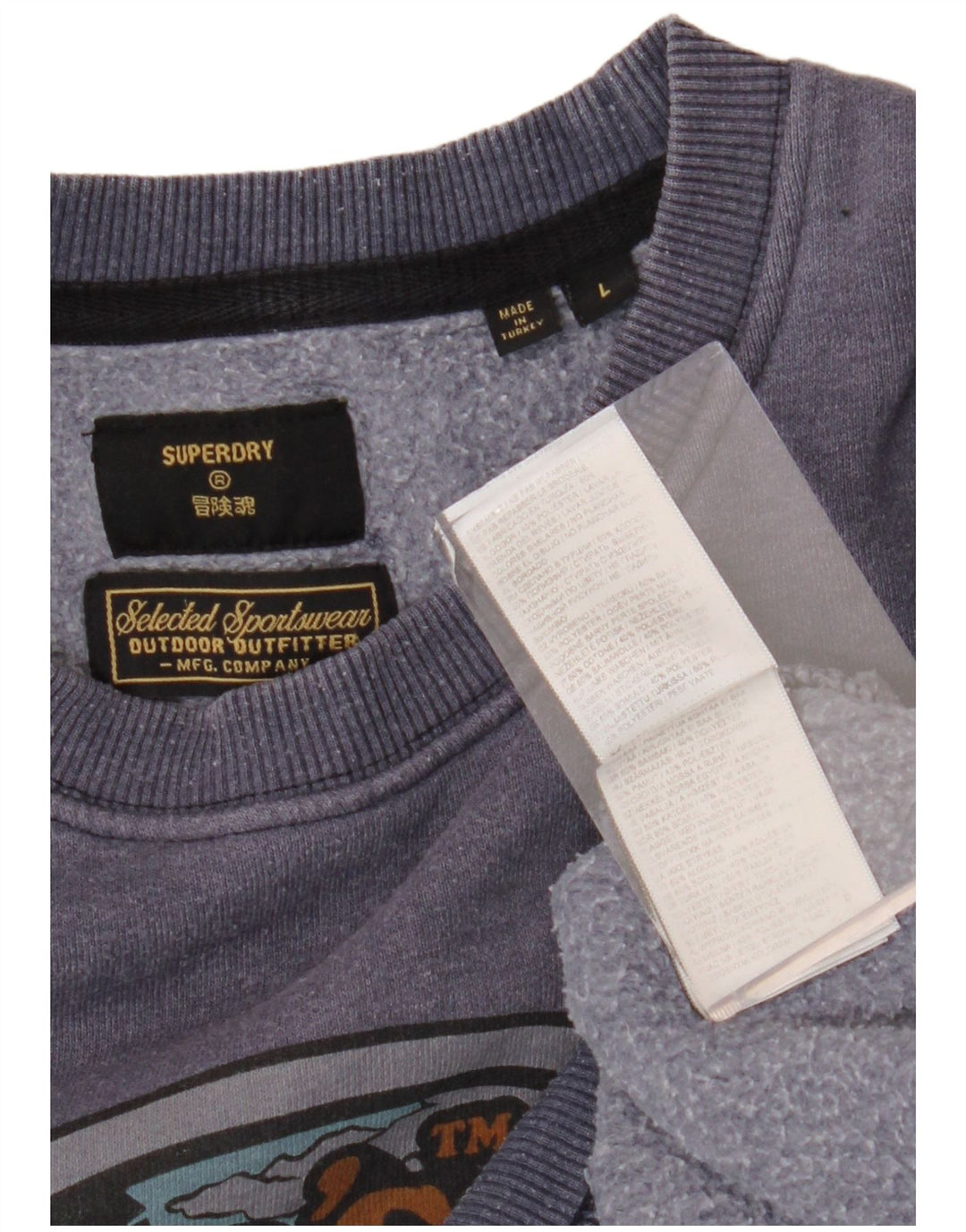 SUPERDRY Męski sweter z grafiką, duży, granatowy, bawełniany