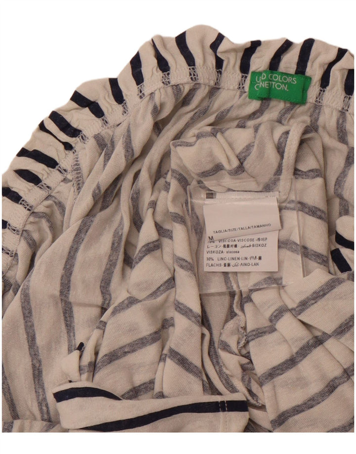 Damski top BENETTON z rękawami 3/4 i odkrytymi ramionami UK 14 w średnie białe paski