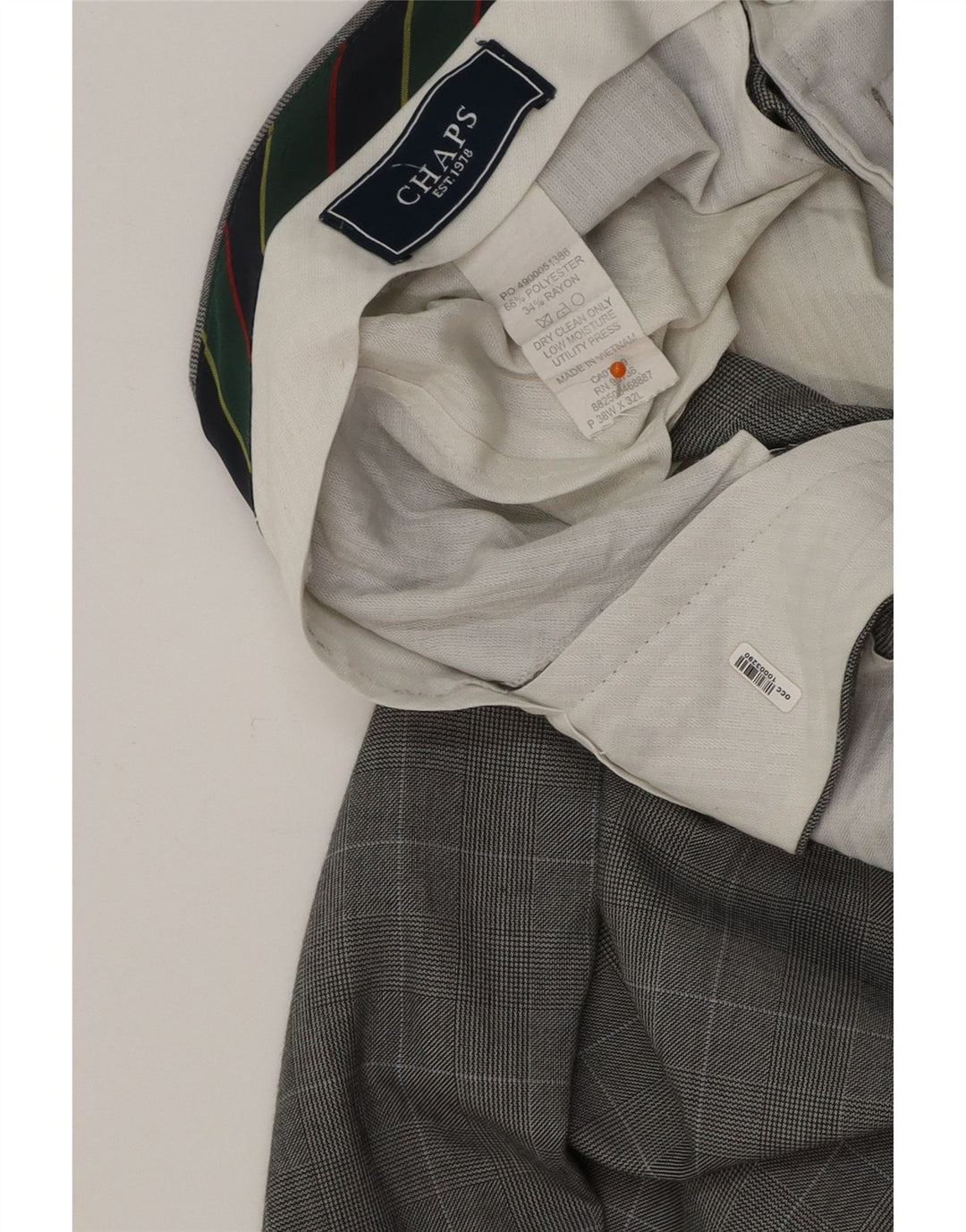 Męskie proste spodnie garniturowe CHAPS W38 L32 Szara bawełniana krata