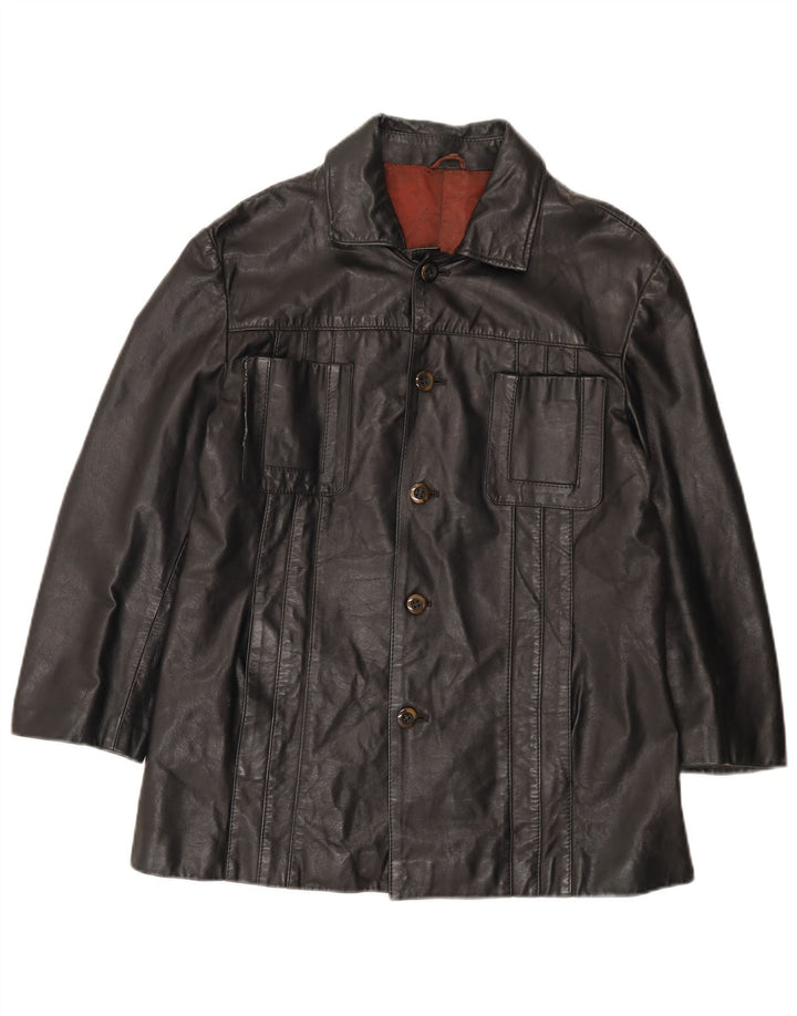 Męska skórzana kurtka Henry Morell z rękawem 3/4 IT 52 XL, czarna skóra