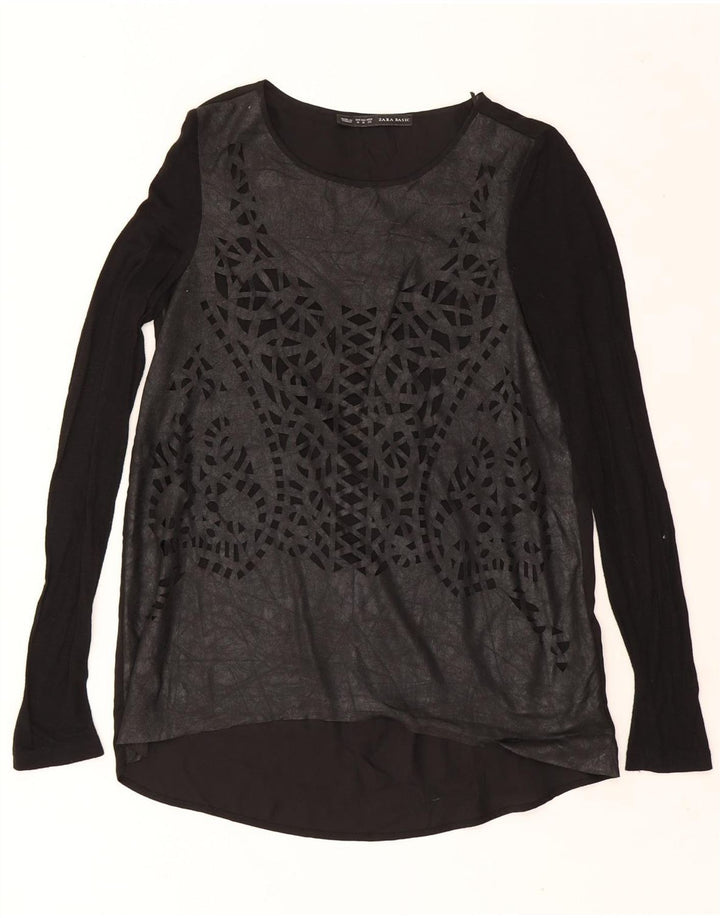 ZARA Womens Top Long Sleeve UK 12 Medium Black Polyester Vintage Zara and Second-Hand Zara from Messina Hembry 
