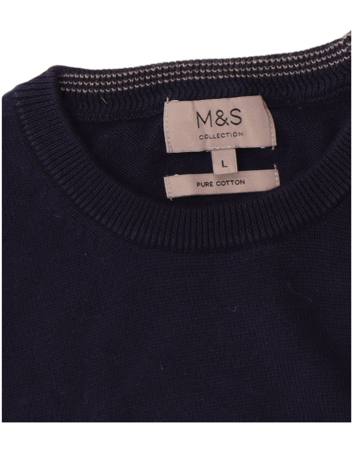 Marks & Spencer Męski sweter z okrągłym dekoltem, duży, granatowy, bawełniany