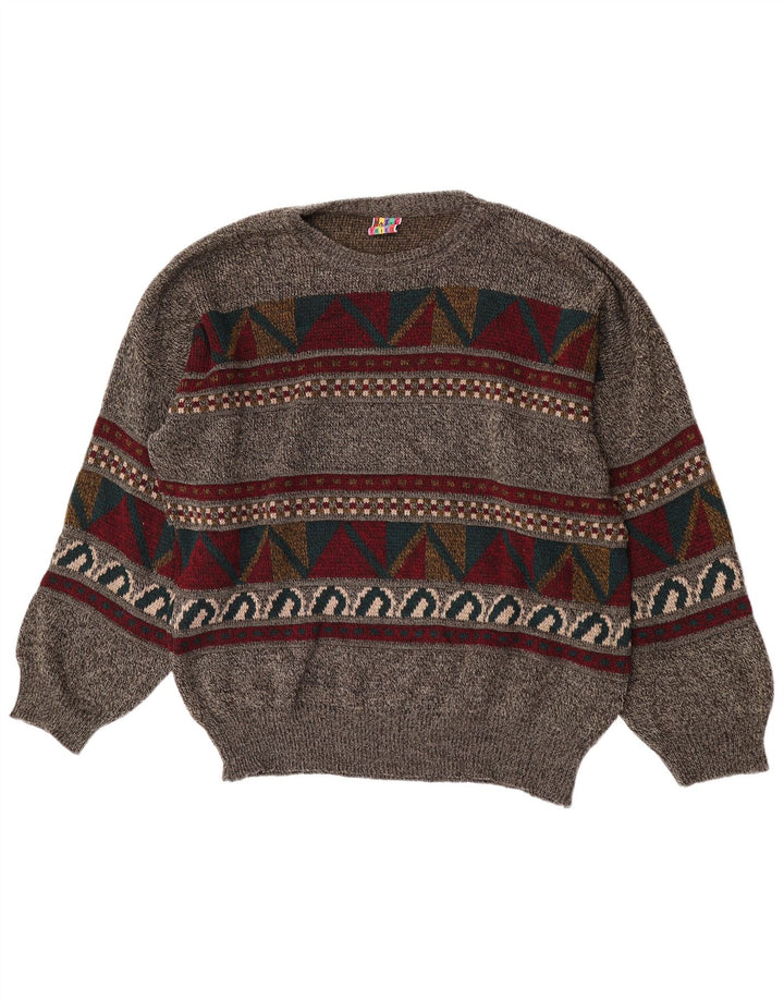 Vintage męski sweter z okrągłym dekoltem XL, szary, geometryczny