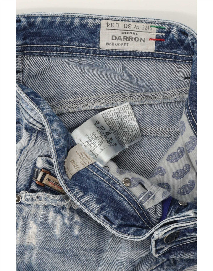 Diesel Męskie Darron Distressed Straight Jeans W30 L30 Niebieskie bawełniane