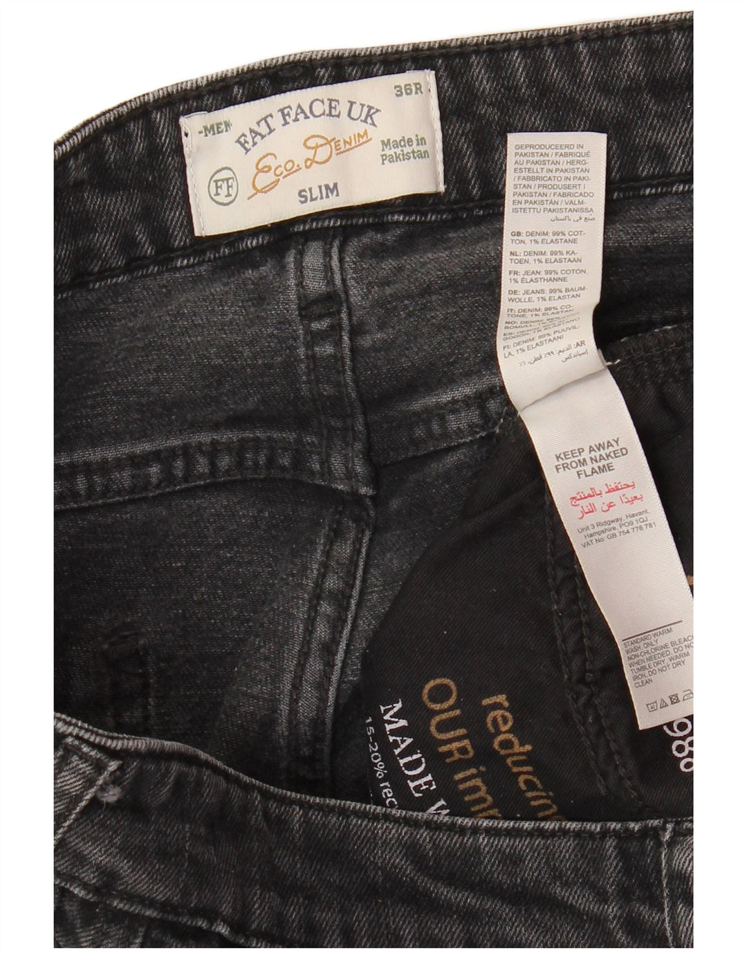 Męskie jeansy slim fit FAT FACE W36 L31 Szara bawełna