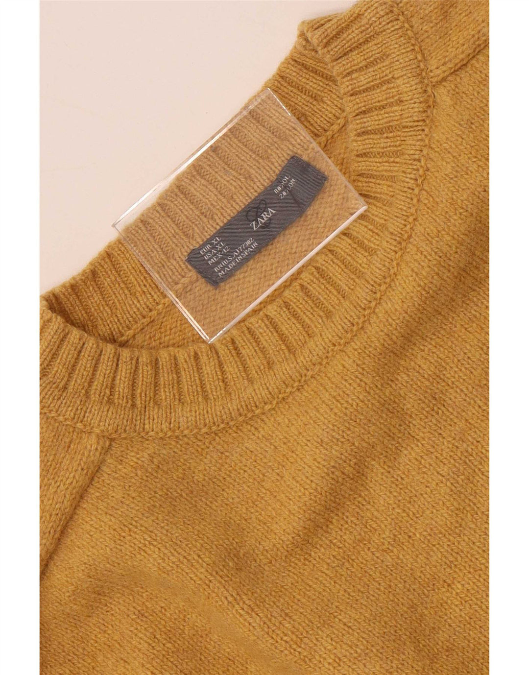 Męski sweter z okrągłym dekoltem Zara XL, żółta wełna