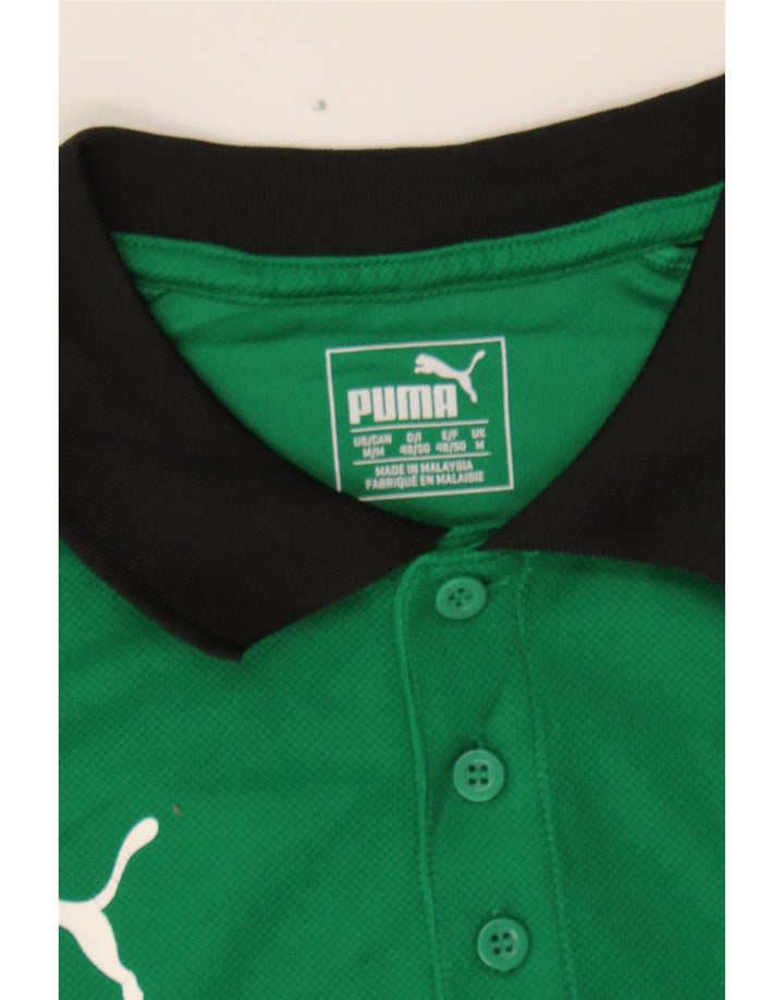 PUMA Mens Polo Shirt Medium Green Colourblock Polyester Vintage Puma and Second-Hand Puma from Messina Hembry 